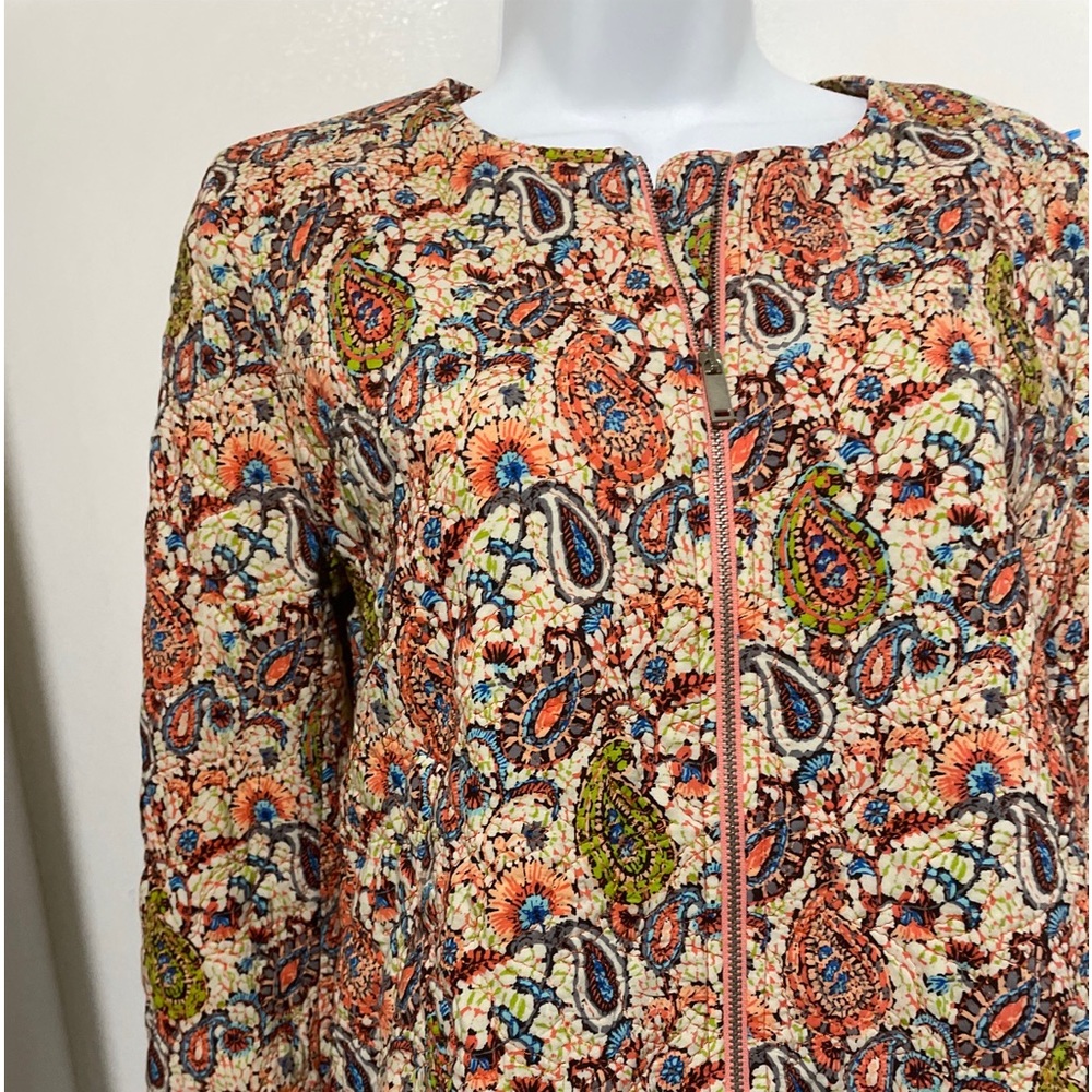 Zara Trafaluc Jacket Zipper Top Shirt Women Paisley long sleeve Size Large